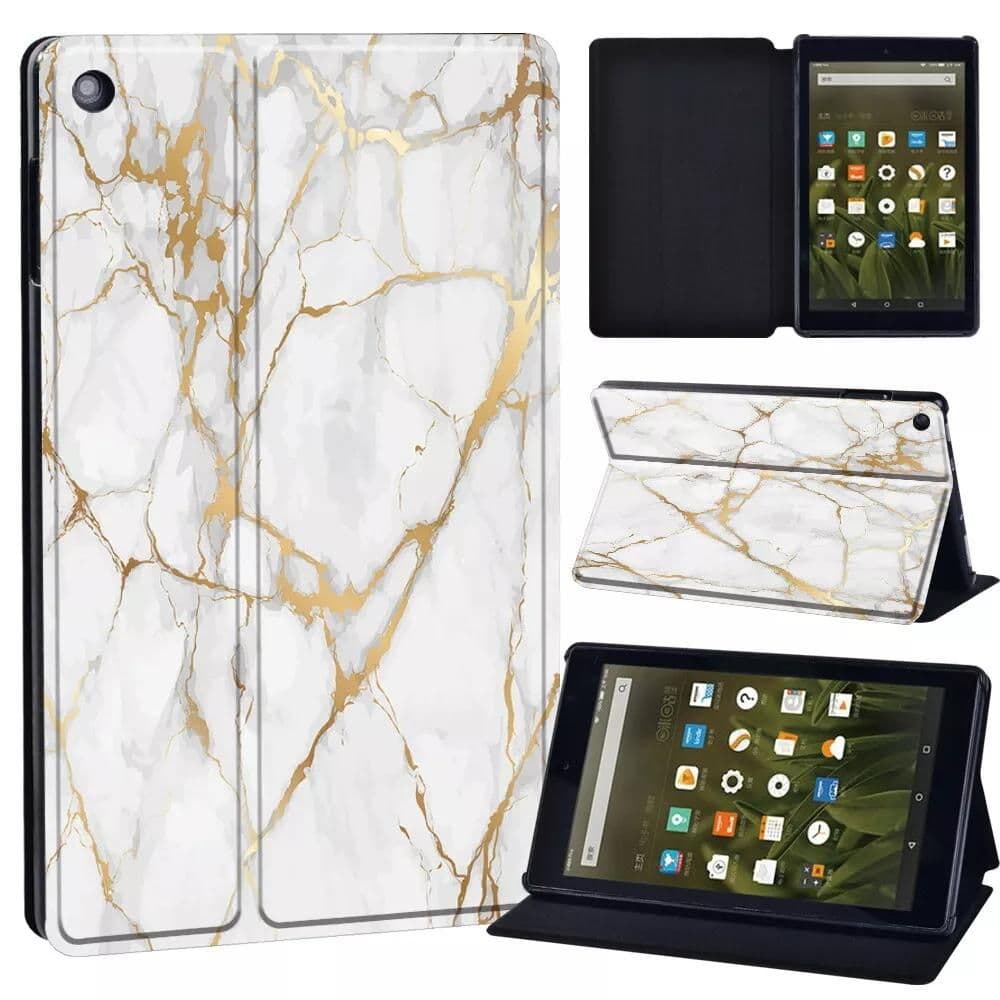 Amazon Fire Tablet Case - Gold White Marble